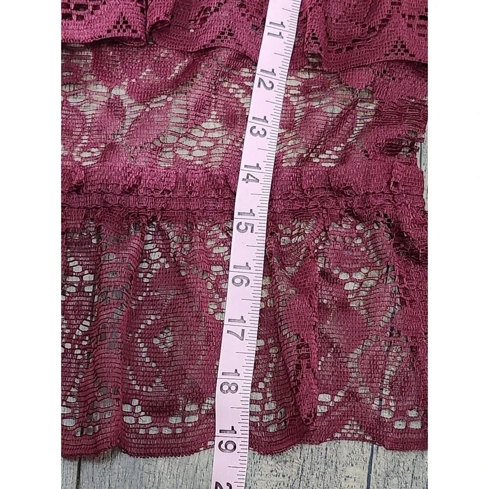 Burgundy Lace Swag Valance Floral Cottage Country Victorian Double Ruffle